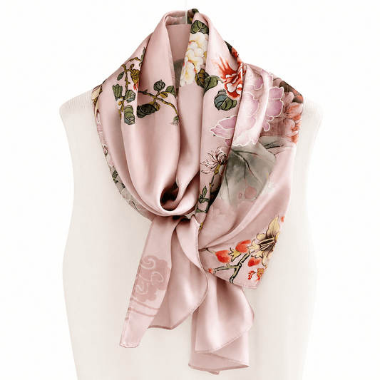 Antique Rose long mulberry silk scarf, view 2 – LS Silk
