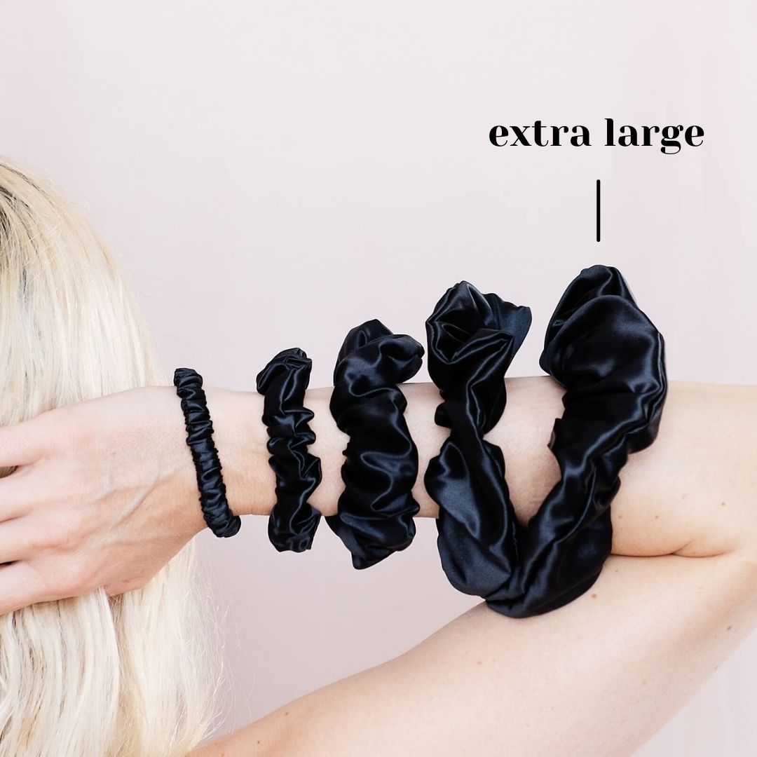 3 Pack Premium Mulberry Silk Scrunchies - Black - Extra Large - LS Silk AU