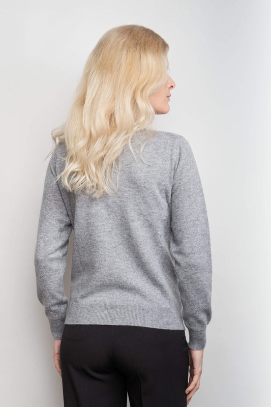 Classic Ribbed Cashmere Crewneck Sweater - Grey