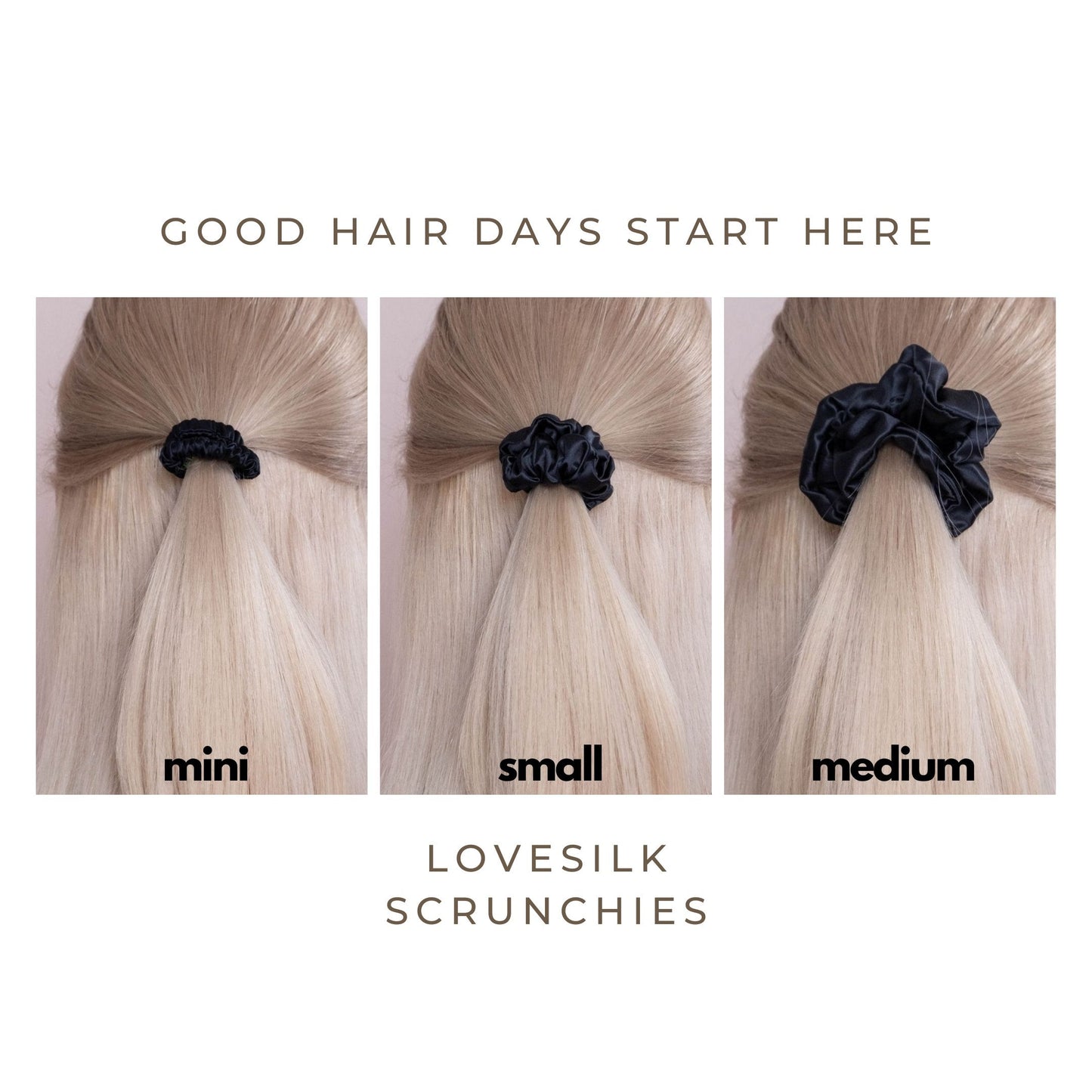 Silk Scrunchies Set - Champagne Gold - Mini, Small, Medium - LS Silk AU