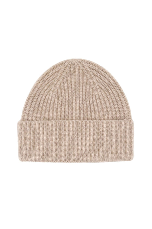Cashmere Unisex Striped Beanie - Beige