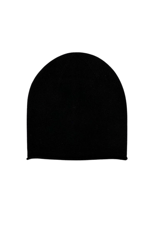 Cashmere Unisex Roll-Edge Beanie - Black