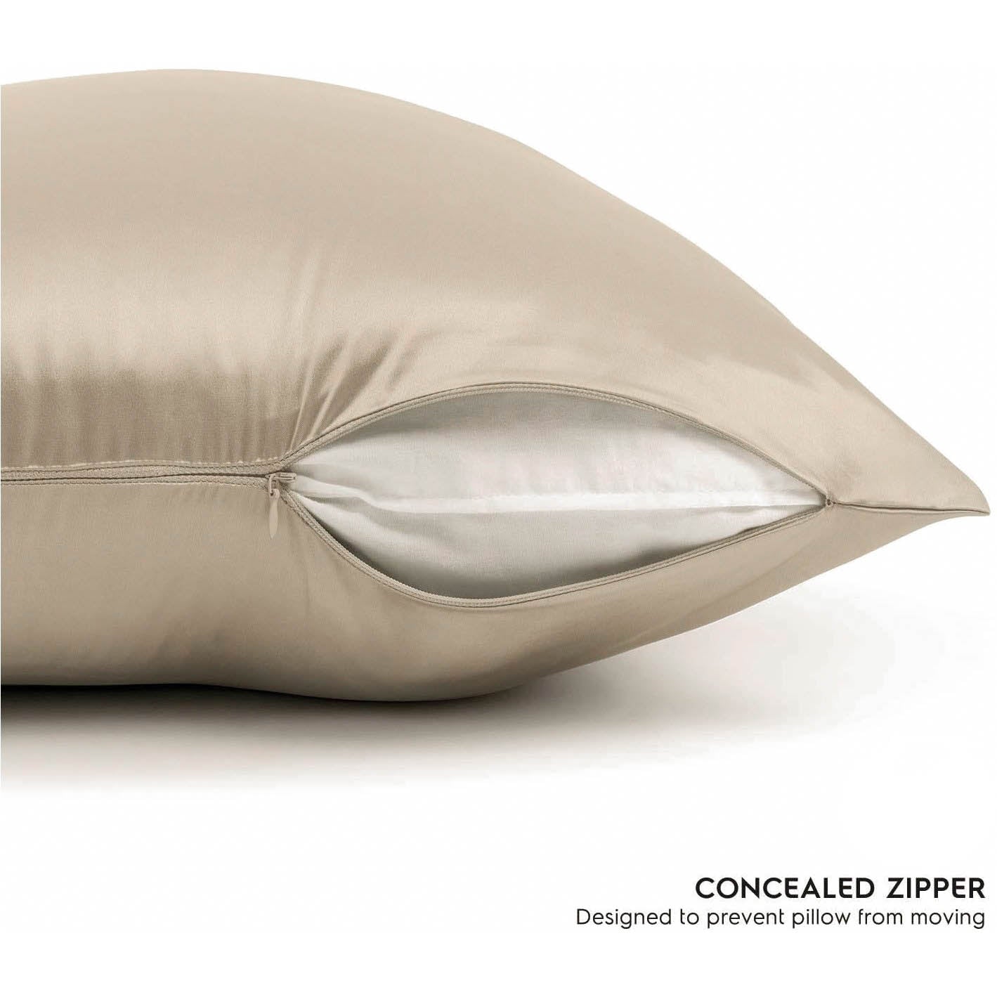 Champagne Gold Silk Pillowcase - King - Zip Closure - Lovesilk.co.nz
