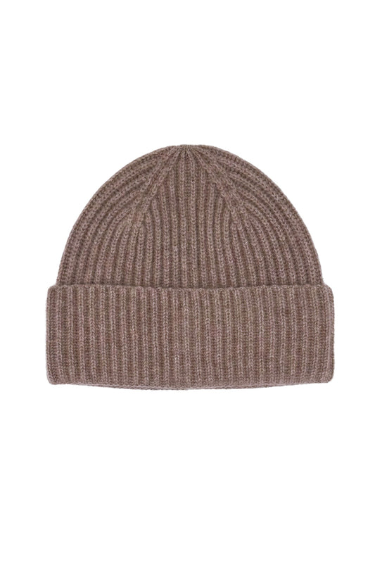 Cashmere Unisex Striped Beanie - Chestnut
