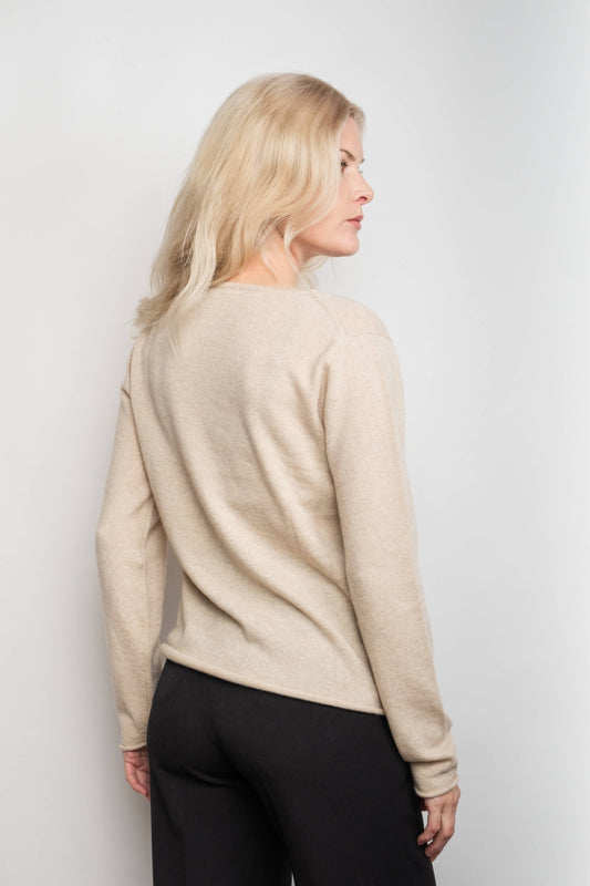 Timeless Lounge Relaxed V-Neck Pure Cashmere Sweater - Beige