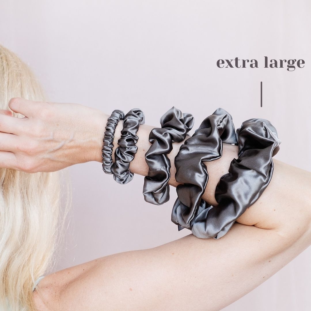 3 Pack Premium Mulberry Silk Scrunchies - Grey - Extra Large - Lovesilk.co.nz