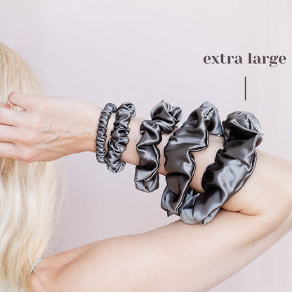 3 Pack Premium Mulberry Silk Scrunchies - Grey - Extra Large - Lovesilk.co.nz