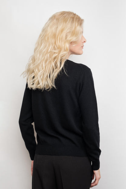 Classic Ribbed Cashmere Crewneck Sweater - Black