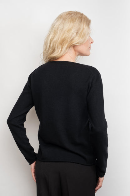 Timeless Lounge Relaxed V-Neck Pure Cashmere Sweater - Black