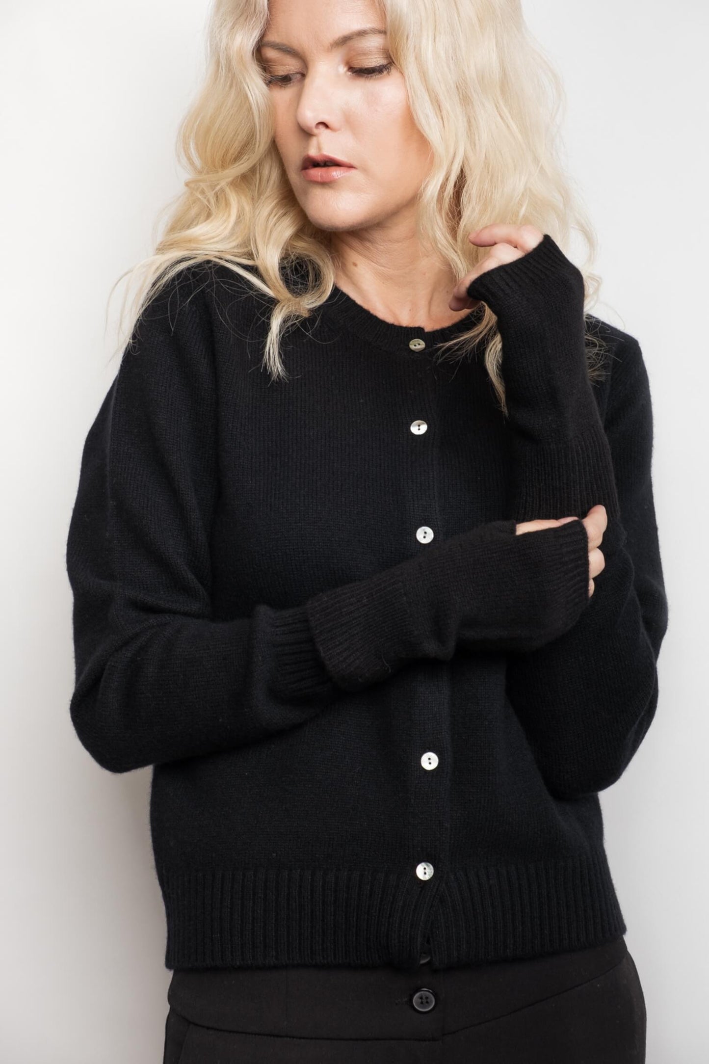 Cashmere Fingerless Gloves Mittens - Black