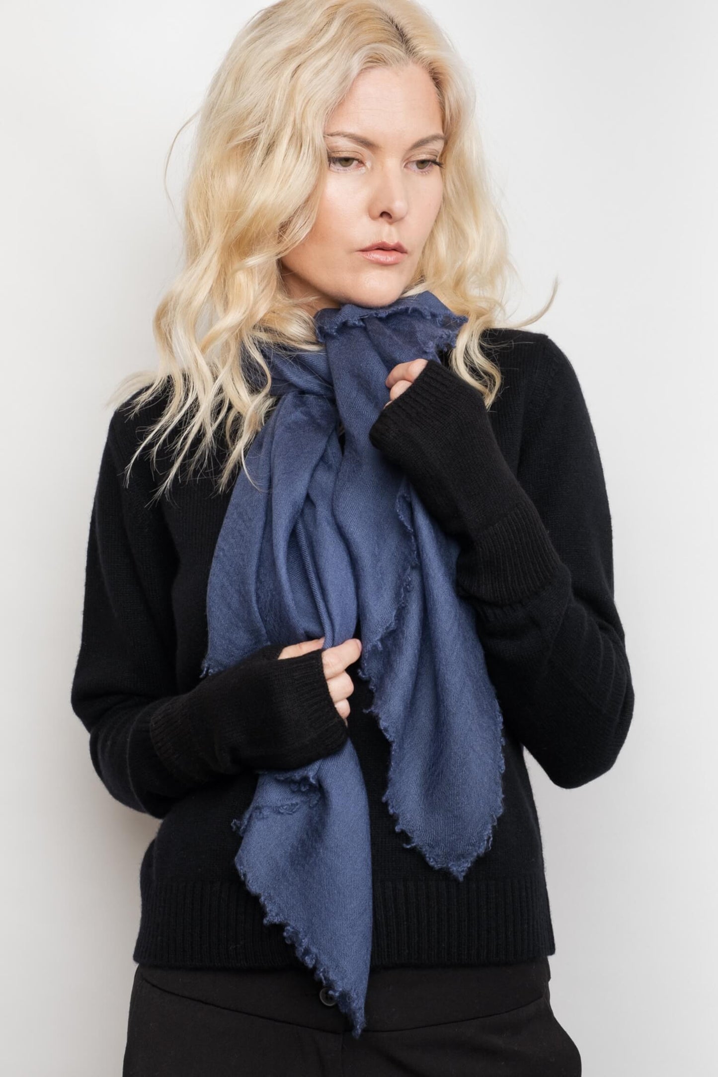 Cashmere Fingerless Gloves Mittens - Black