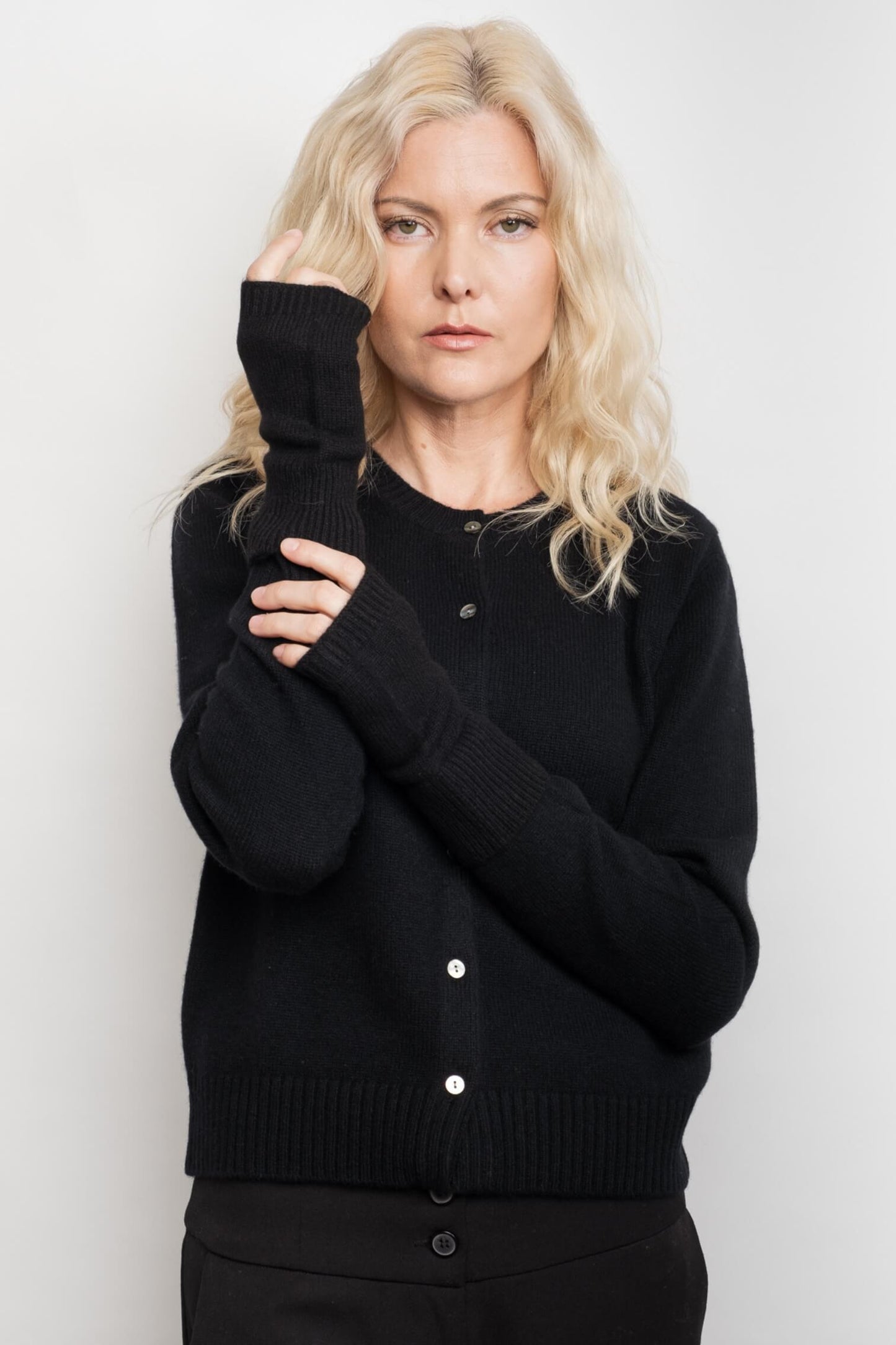 Cashmere Fingerless Gloves Mittens - Black