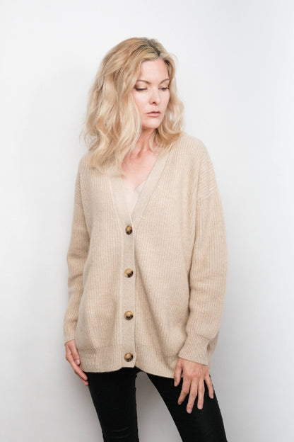 Luxe Relaxed Fit Cashmere Cardigan - Beige