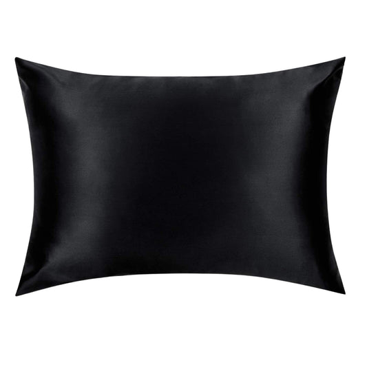 Black Silk Pillowcase - Queen Size, Zip Closure