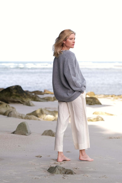 Luxe Relaxed Fit Cashmere Cardigan - Grey