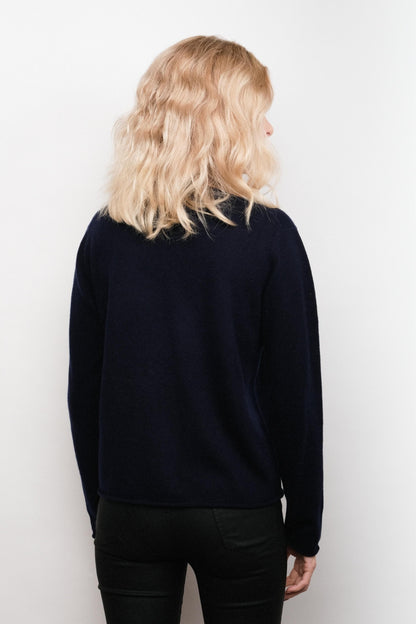 Timeless Lounge Relaxed V-Neck Pure Cashmere Sweater - Navy