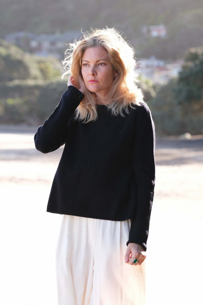 Heritage Fisherman Cashmere Sweater - Black