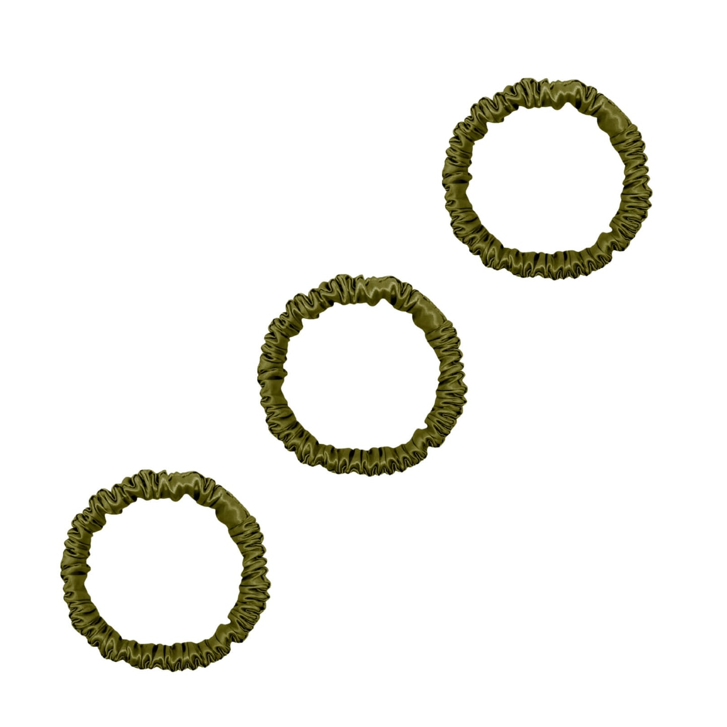 3 Pack Premium Mini Mulberry Silk Scrunchies - Olive