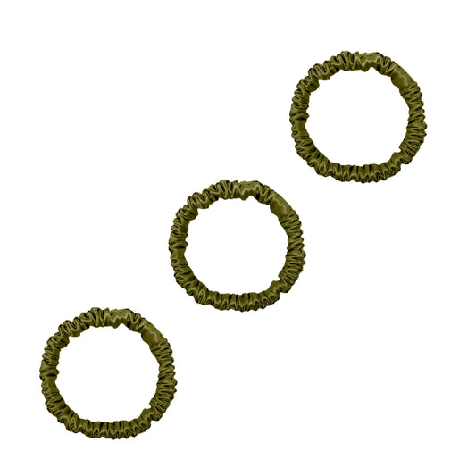3 Pack Premium Mini Mulberry Silk Scrunchies - Olive