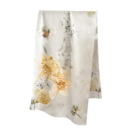 Golden Bloom long mulberry silk scarf – LS Silk