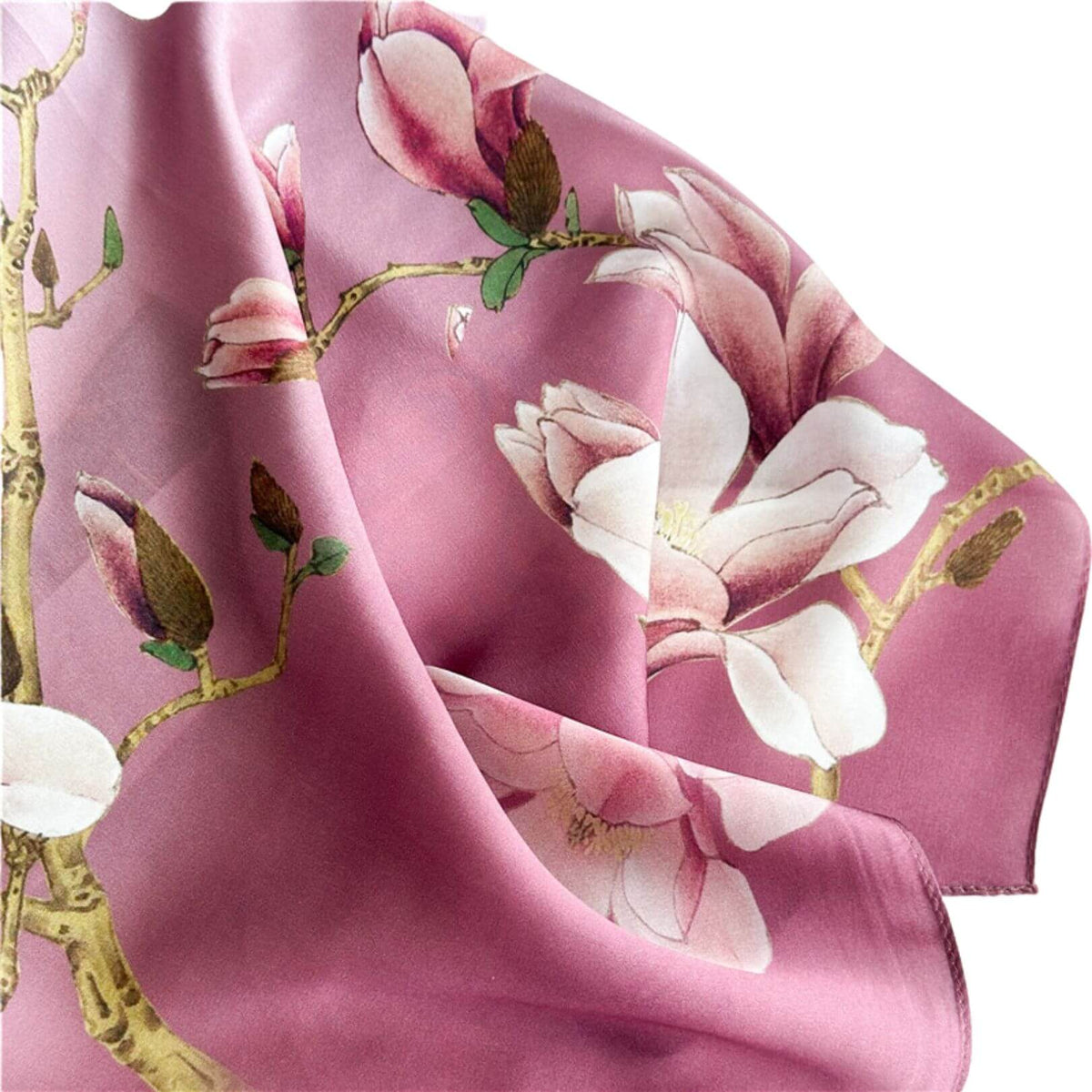 Magnolia Serenity long mulberry silk scarf, view 3 – LS Silk
