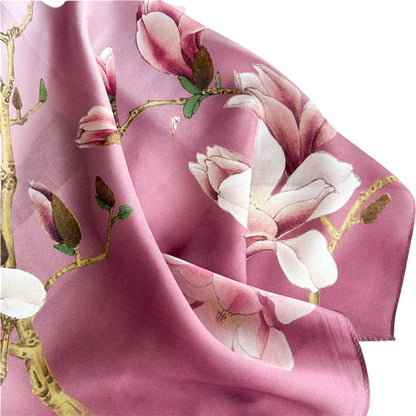 Magnolia Serenity long mulberry silk scarf, view 3 – LS Silk