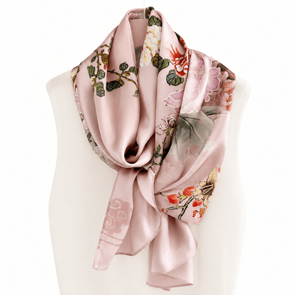 Antique Rose long mulberry silk scarf, view 2 – LS Silk