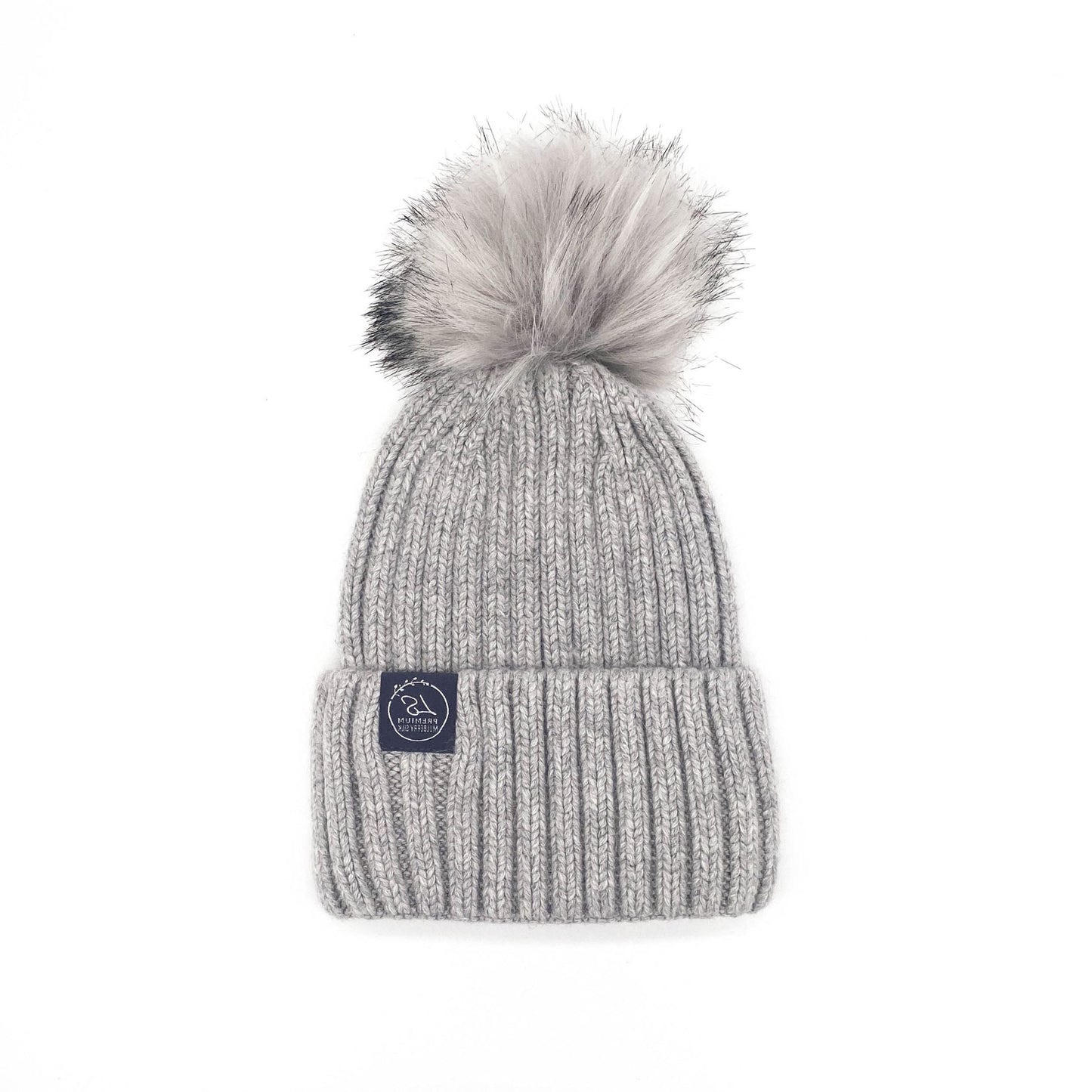 Mulberry Silk-Lined Classic Ribbed Pattern Cashmere Beanie Hat With Removable Pom Pom - Pink