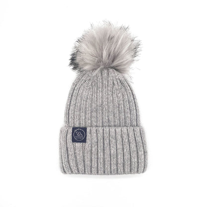 Mulberry Silk-Lined Classic Ribbed Pattern Cashmere Beanie Hat With Removable Pom Pom - Pink
