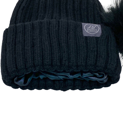 Mulberry Silk-Lined Classic Ribbed Pattern Cashmere Beanie Hat With Removable Pom Pom - Pink