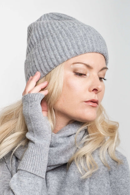 Cashmere Unisex Striped Beanie - Grey