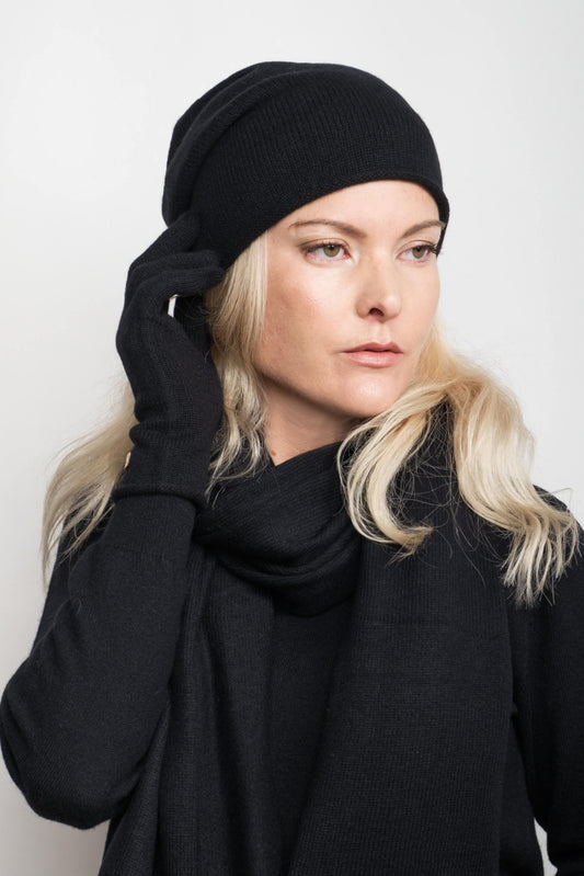 Cashmere Fine Knit Gloves - Black
