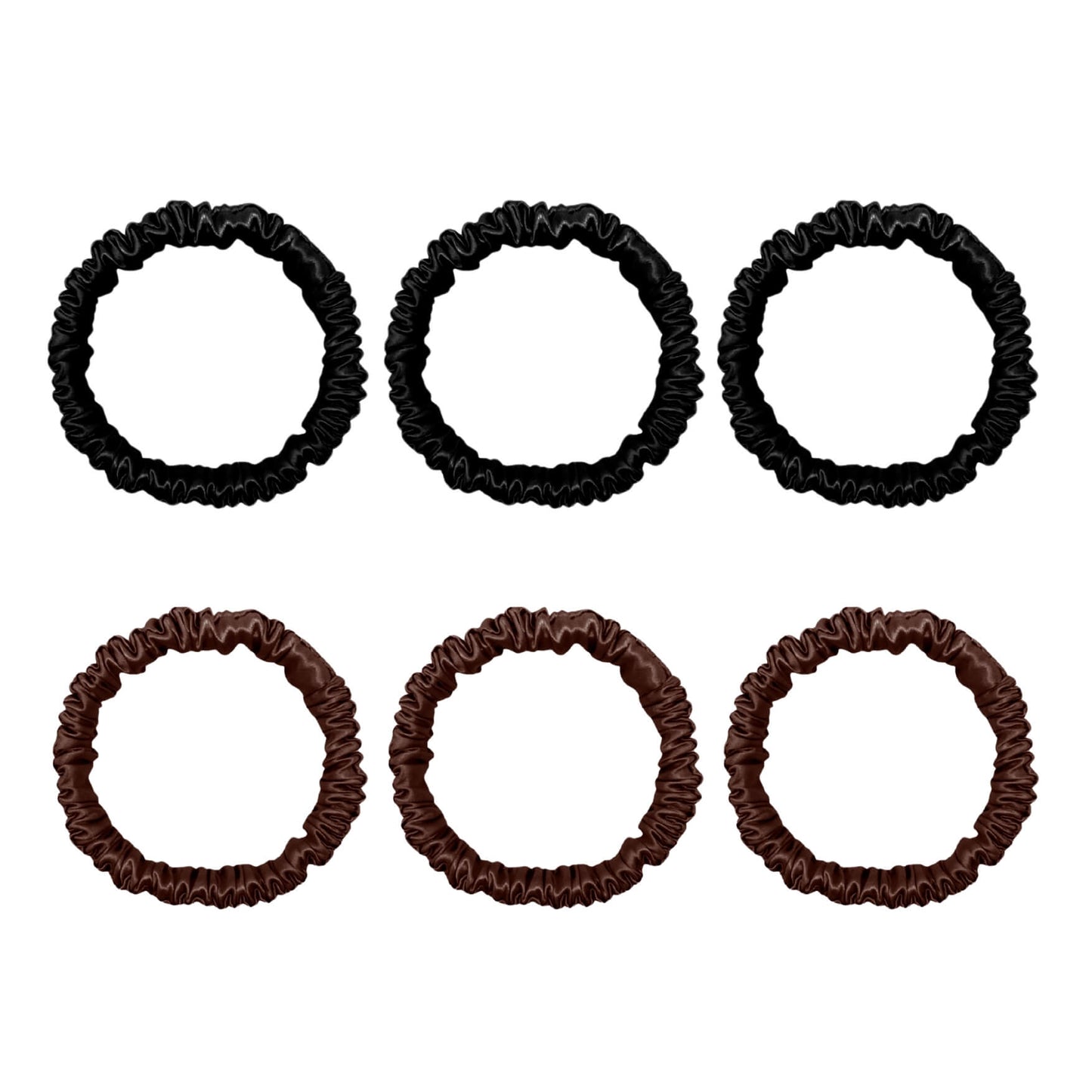 6 Pack Premium Mini Mulberry Silk Scrunchies - Black & Chocolate