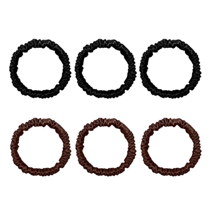 6 Pack Premium Mini Mulberry Silk Scrunchies - Black & Chocolate