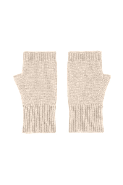 Cashmere Fingerless Gloves Mittens - Beige
