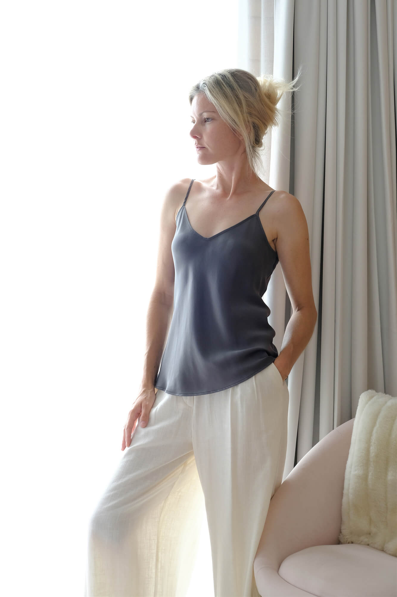 100% Mulberry Silk Camisole - Shadow Grey – LS Silk AU