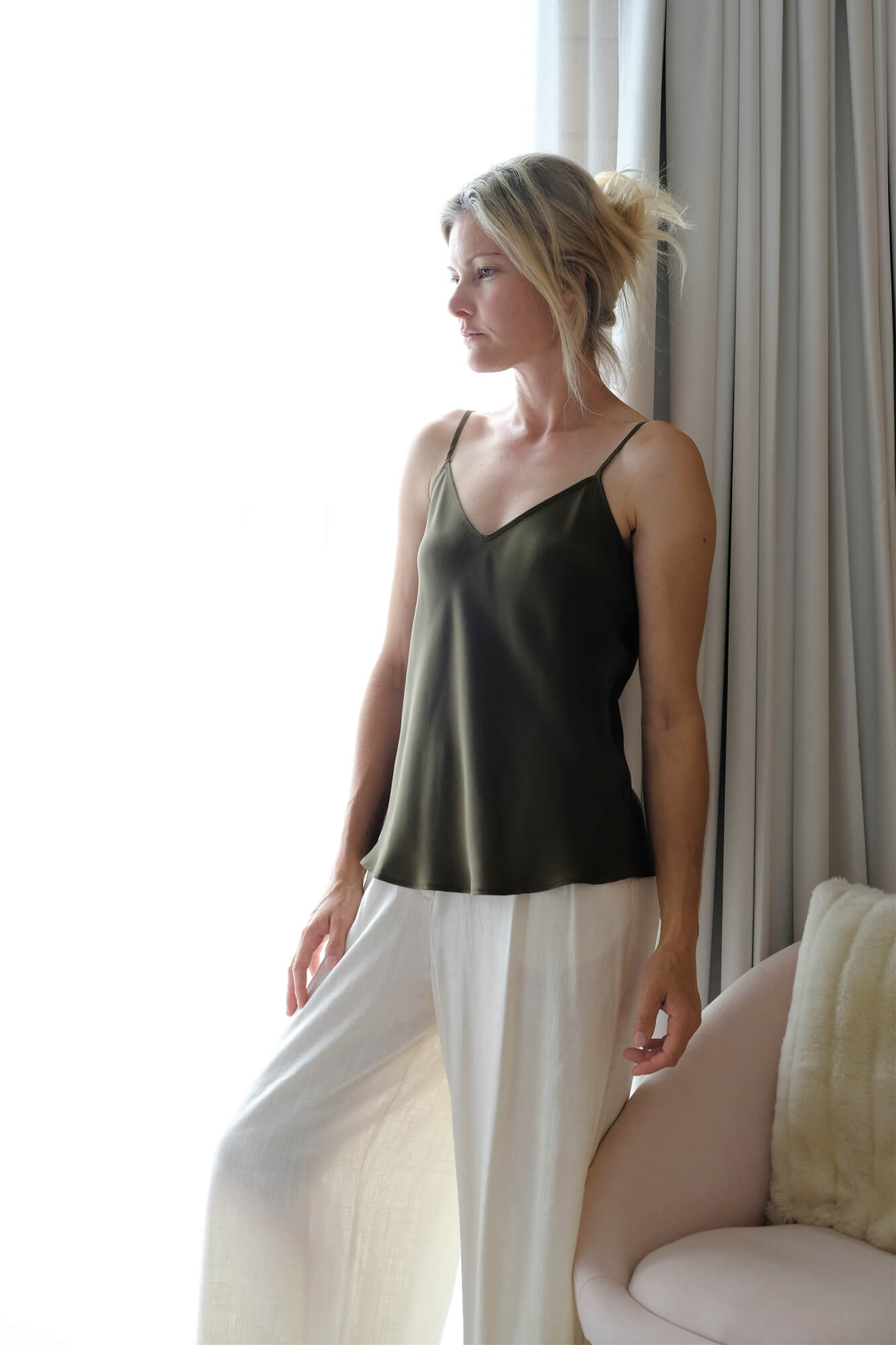 100% Mulberry Silk Camisole - Pine Green – LS Silk AU