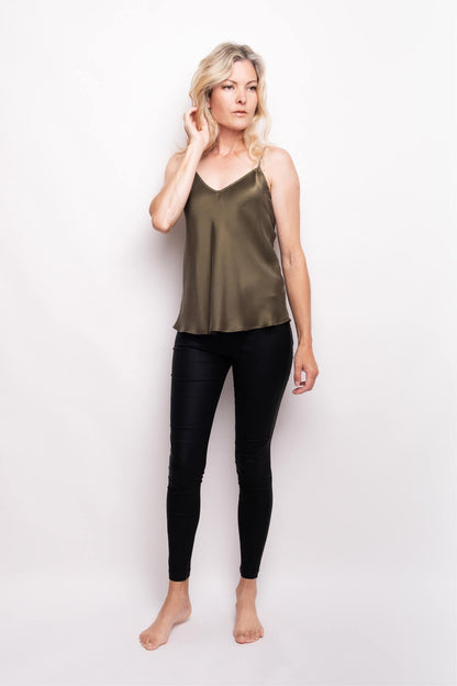 100% Mulberry Silk Camisole - Pine Green – LS Silk AU
