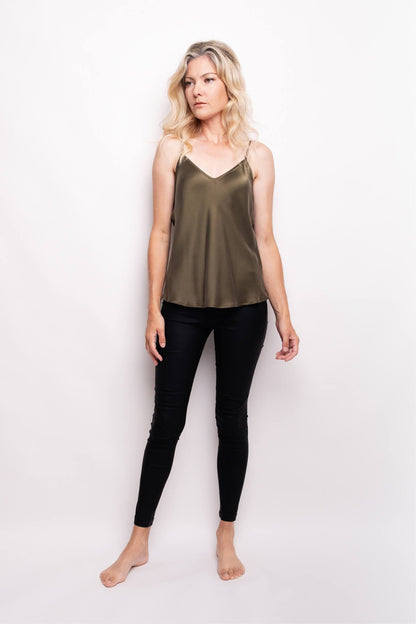 100% Mulberry Silk Camisole - Pine Green – LS Silk AU