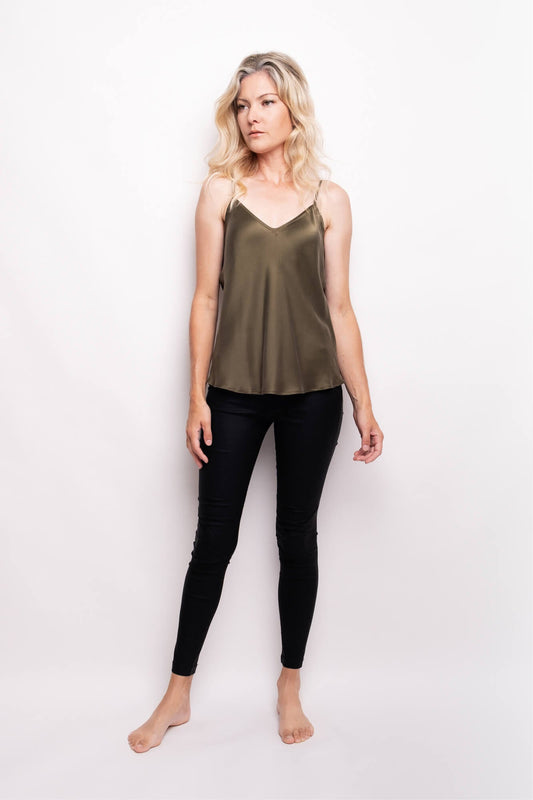 100% Mulberry Silk Camisole - Pine Green
