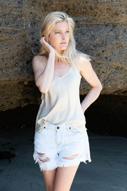100% Mulberry Silk Camisole - Champagne - Lovesilk.co.nz