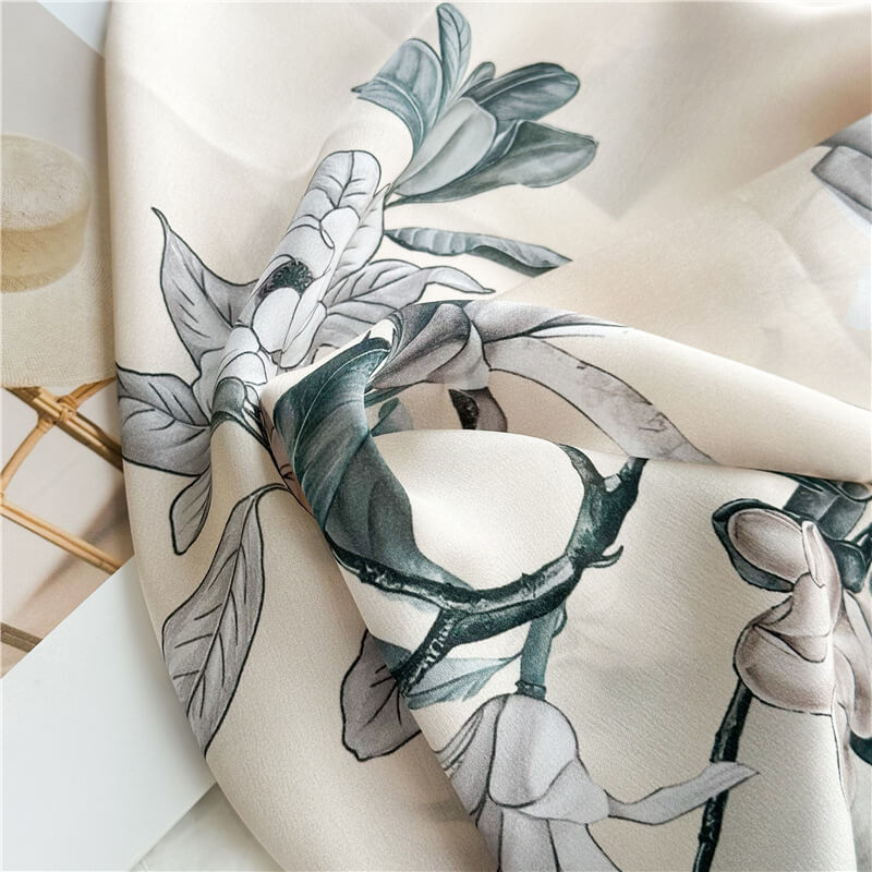 Moonlit Magnolia long mulberry silk scarf, view 4 – LS Silk