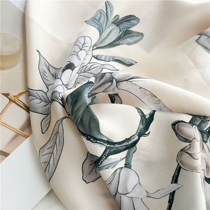 Moonlit Magnolia long mulberry silk scarf, view 4 – LS Silk