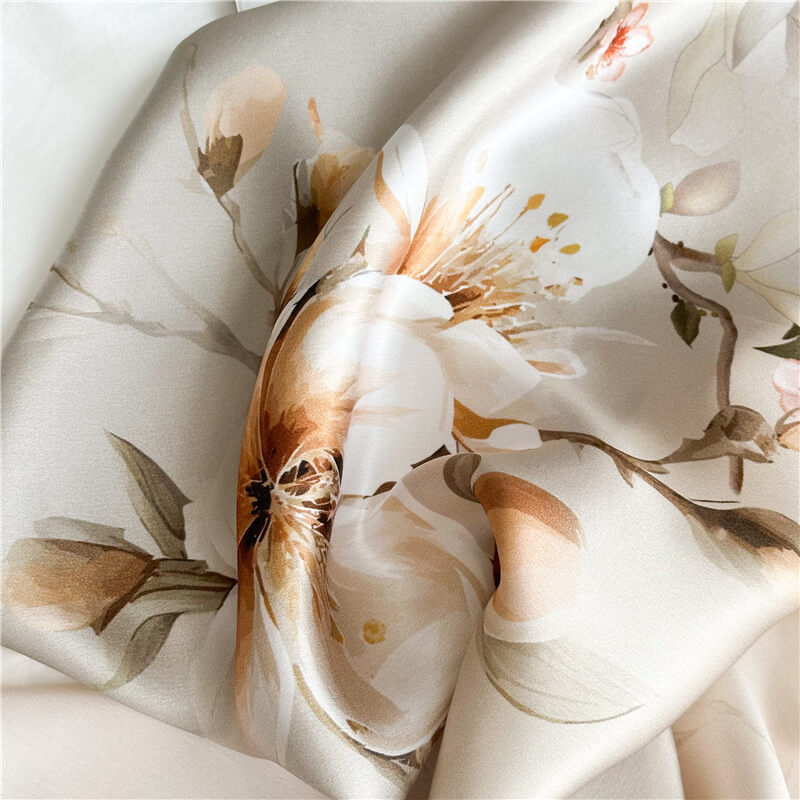 Champagne Blossom long mulberry silk scarf, view 3 – LS Silk