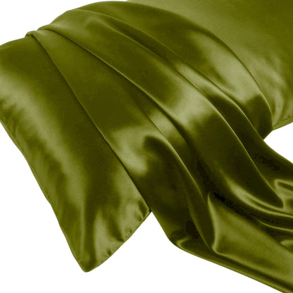 Olive Silk Pillowcase -  Queen Size, Zip Closure