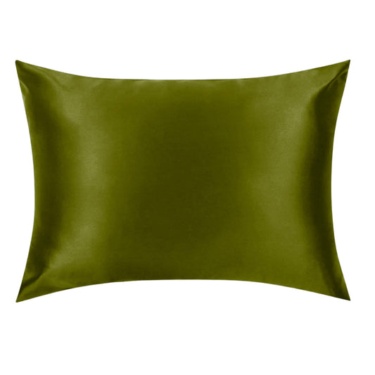 Olive Silk Pillowcase -  Queen Size, Zip Closure