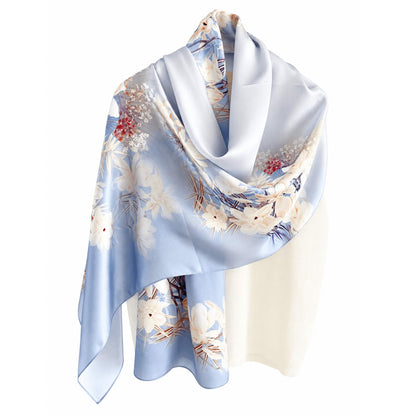 Blue Magnolia long mulberry silk scarf, view 4 – LS Silk