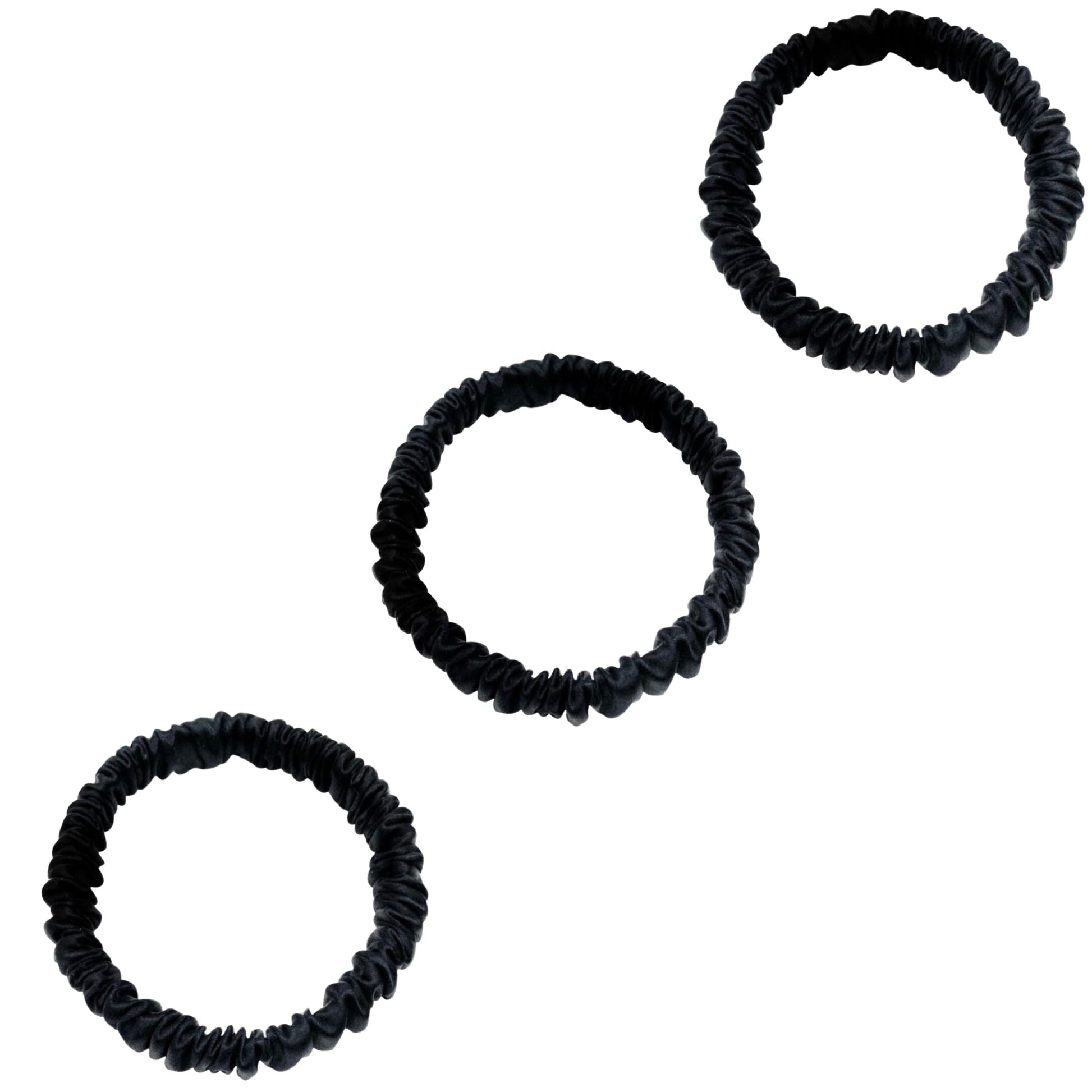 3 Pack Premium Mulberry Silk Scrunchies - Black - Mini - Lovesilk.co.nz