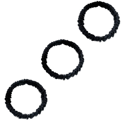 3 Pack Premium Mulberry Silk Scrunchies - Black - Mini - Lovesilk.co.nz
