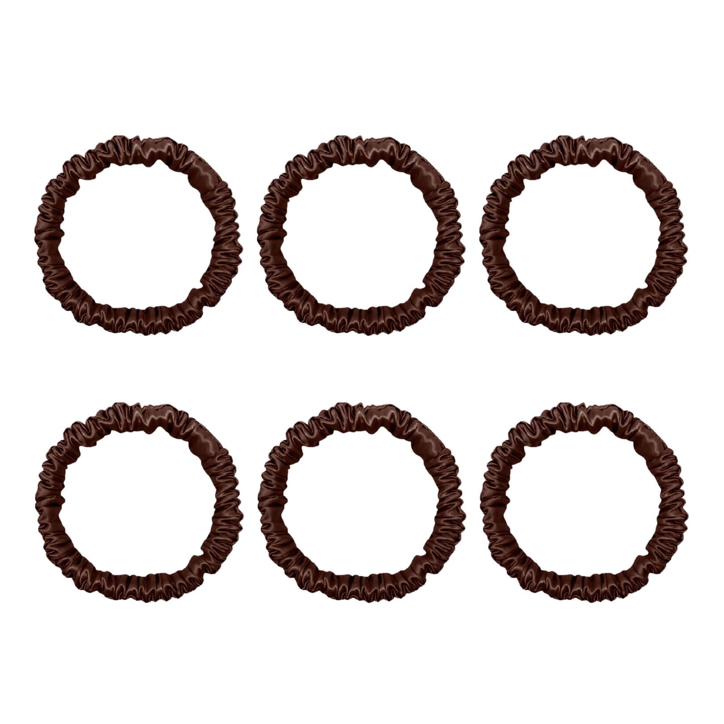 6 Pack Premium Mini Mulberry Silk Scrunchies - Chocolate